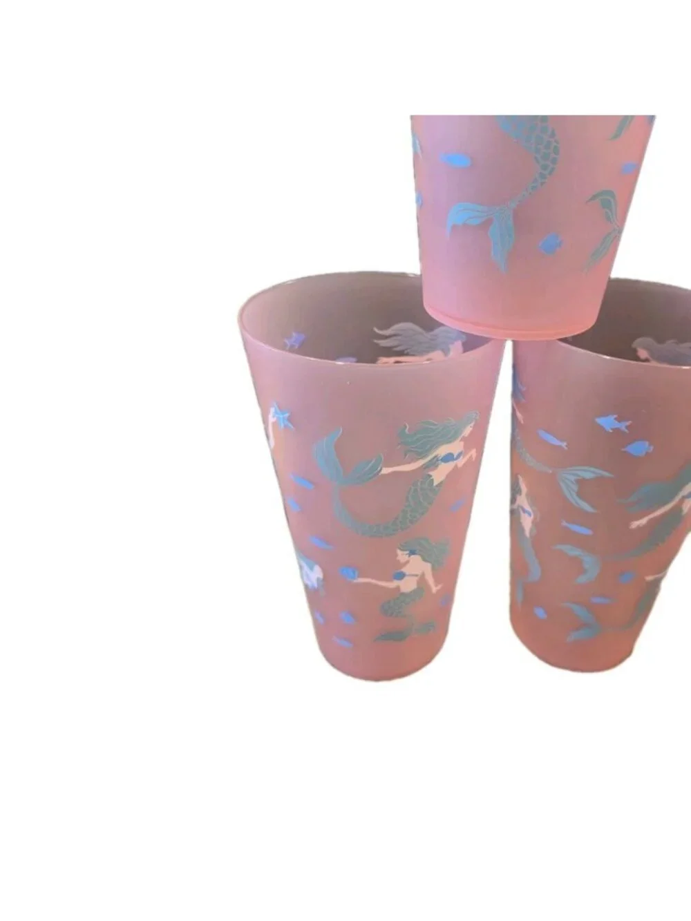 6 New Pink Ocean Mermaid Plastic Indoor Outdoor Party Beverage Cup Set